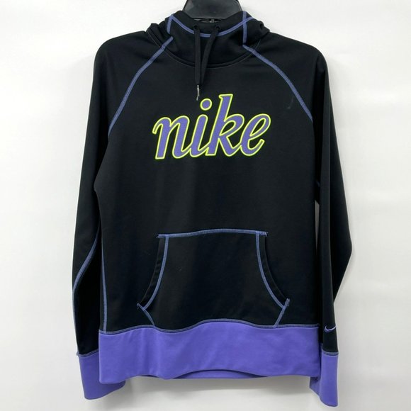 Nike All Time Script Logo Pullover Hooded Sweatshirt Black Purple - Picture 2 of 10